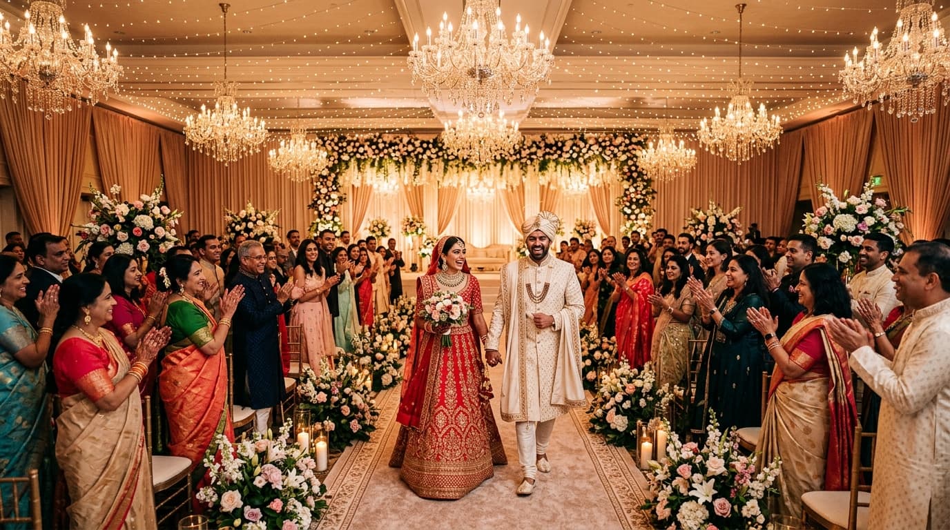 A couple sharing a moment at their wedding